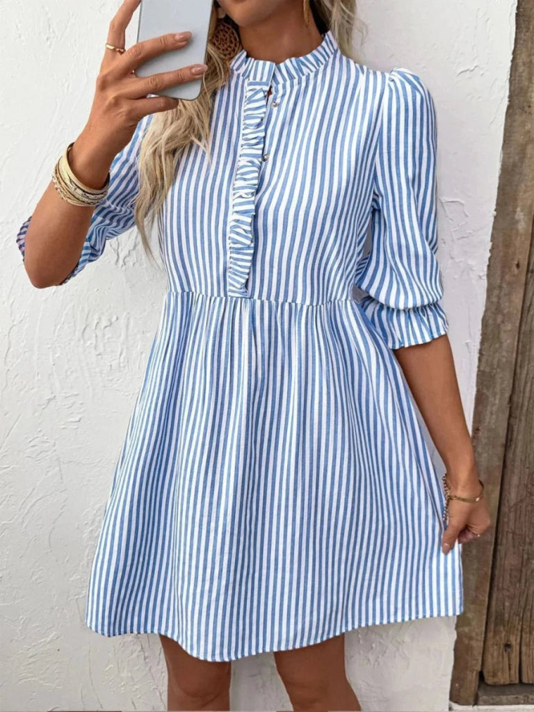 Striped Half Sleeve Mini Shirt Dress - Light Blue by Trendsi from FREYA’S CLOSET
