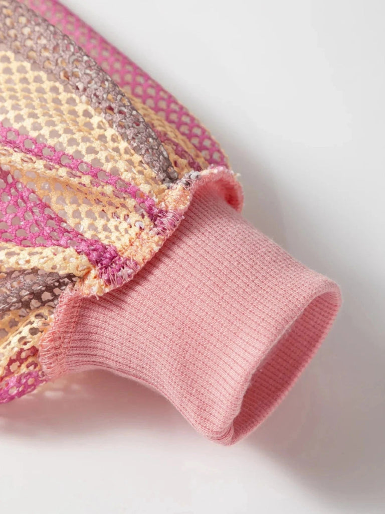 Striped Mesh Sleeve Patchwork Exposed Seam Top - Dusty Pink by Trendsi from FREYA’S CLOSET