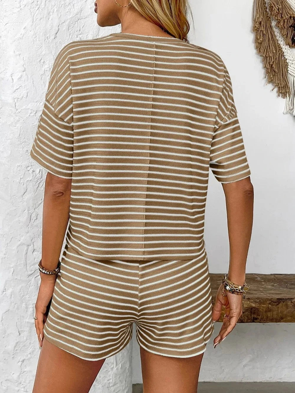 Trendsi Striped Round Neck Short Sleeve Top and Shorts Set