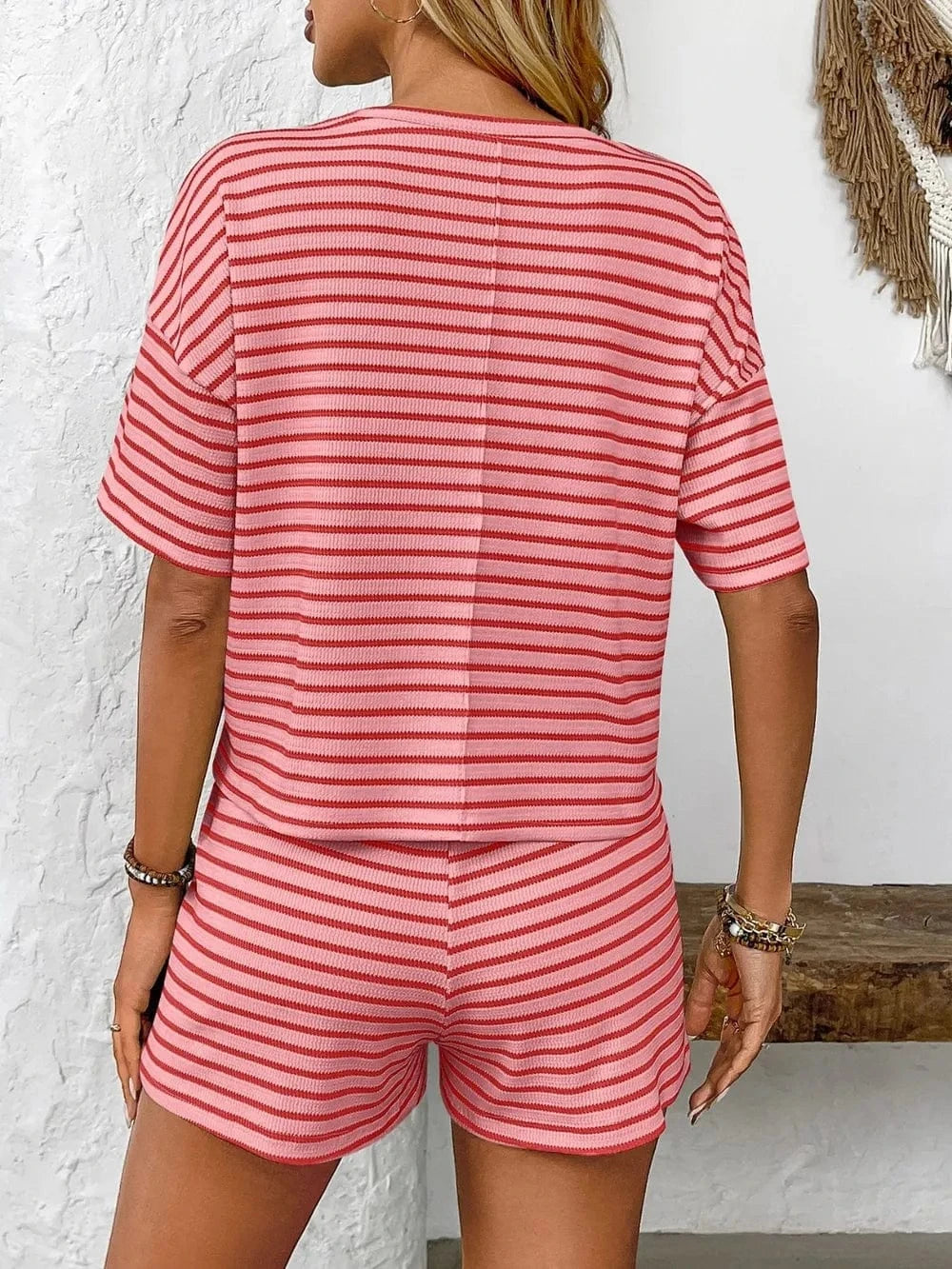 Trendsi Striped Round Neck Short Sleeve Top and Shorts Set