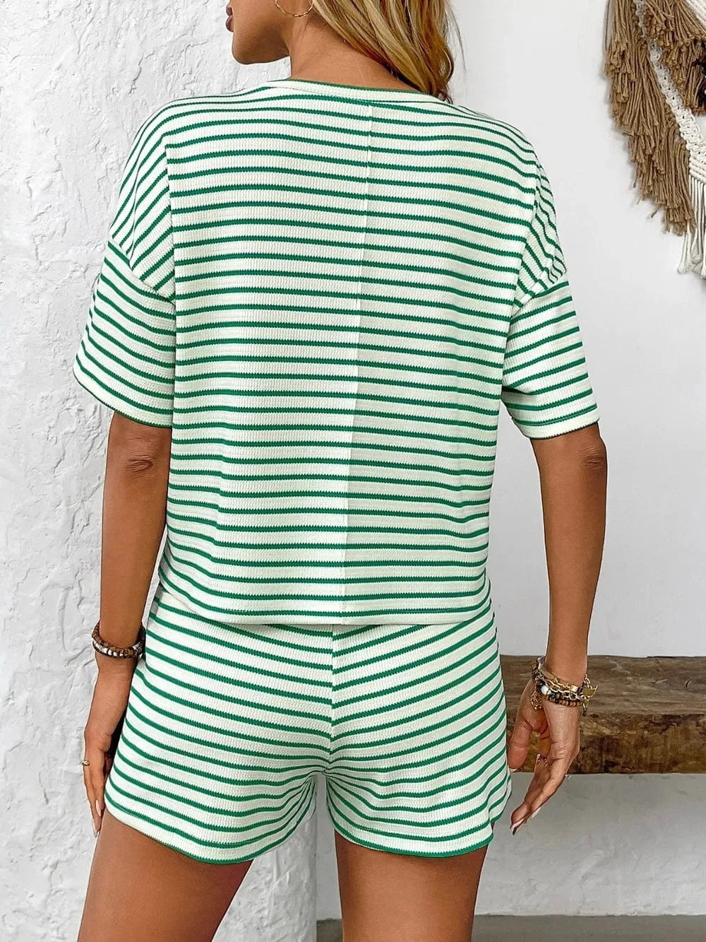 Trendsi Striped Round Neck Short Sleeve Top and Shorts Set