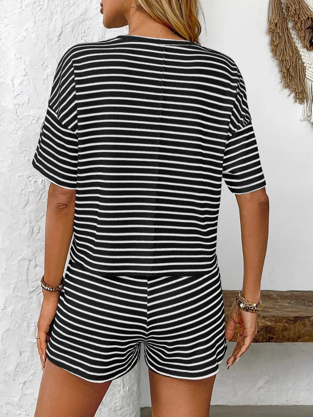 Trendsi Striped Round Neck Short Sleeve Top and Shorts Set