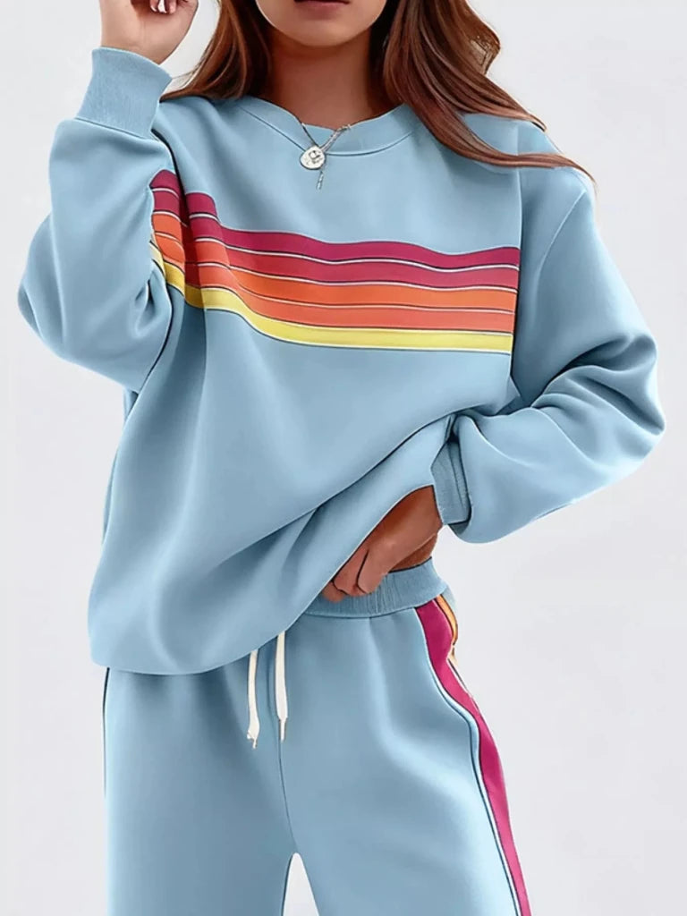 Striped round neck sweatshirt and pants set, alternate product image