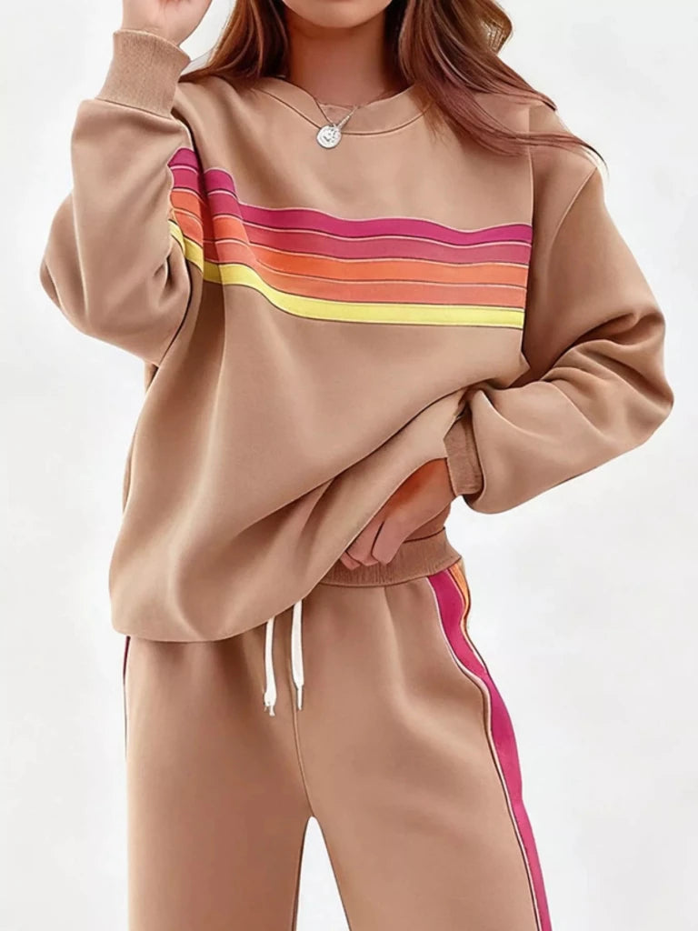 Striped round neck sweatshirt and pants set, alternate product image