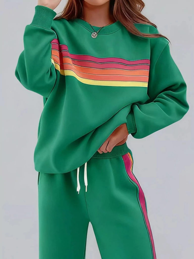Striped round neck sweatshirt and pants set, alternate product image