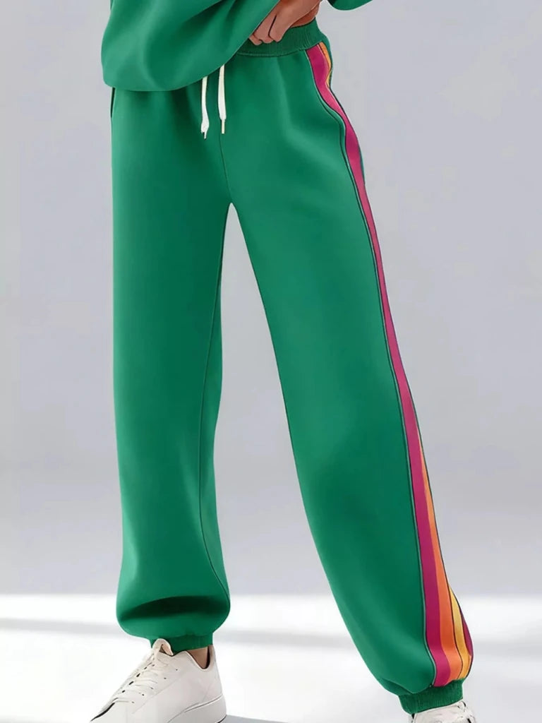 Striped round neck sweatshirt and pants set, alternate product image