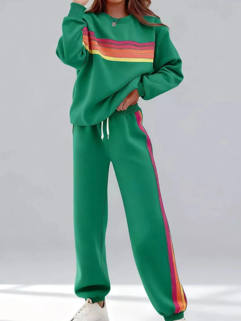 Striped round neck sweatshirt and pants set, alternate product image
