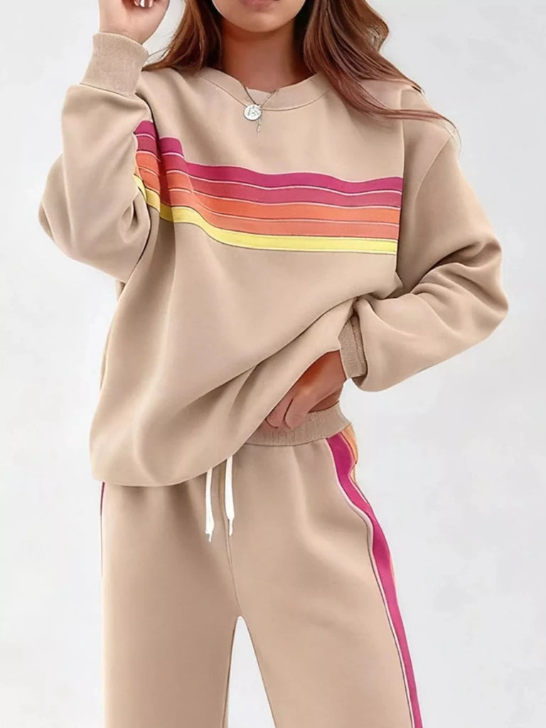 Striped round neck sweatshirt and pants set, alternate product image
