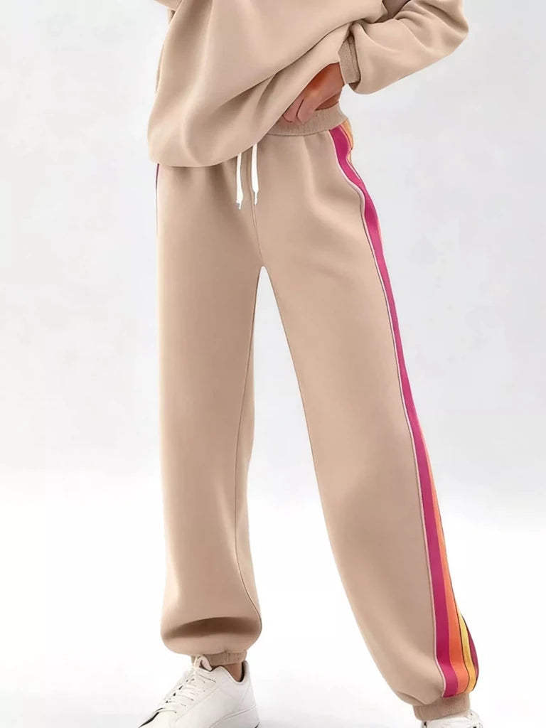 Striped round neck sweatshirt and pants set, alternate product image