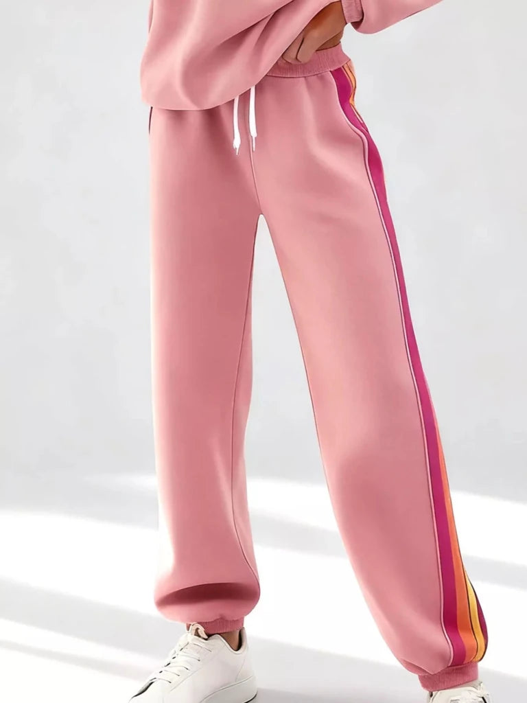 Striped round neck sweatshirt and pants set, alternate product image