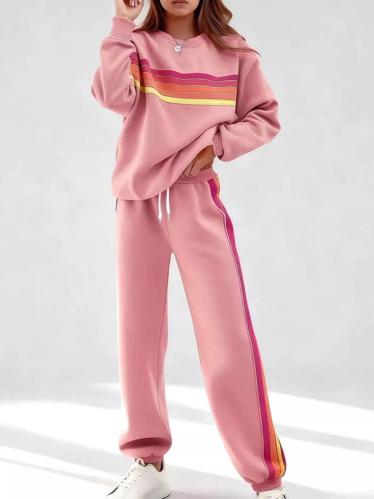 Striped round neck sweatshirt and pants set, alternate product image