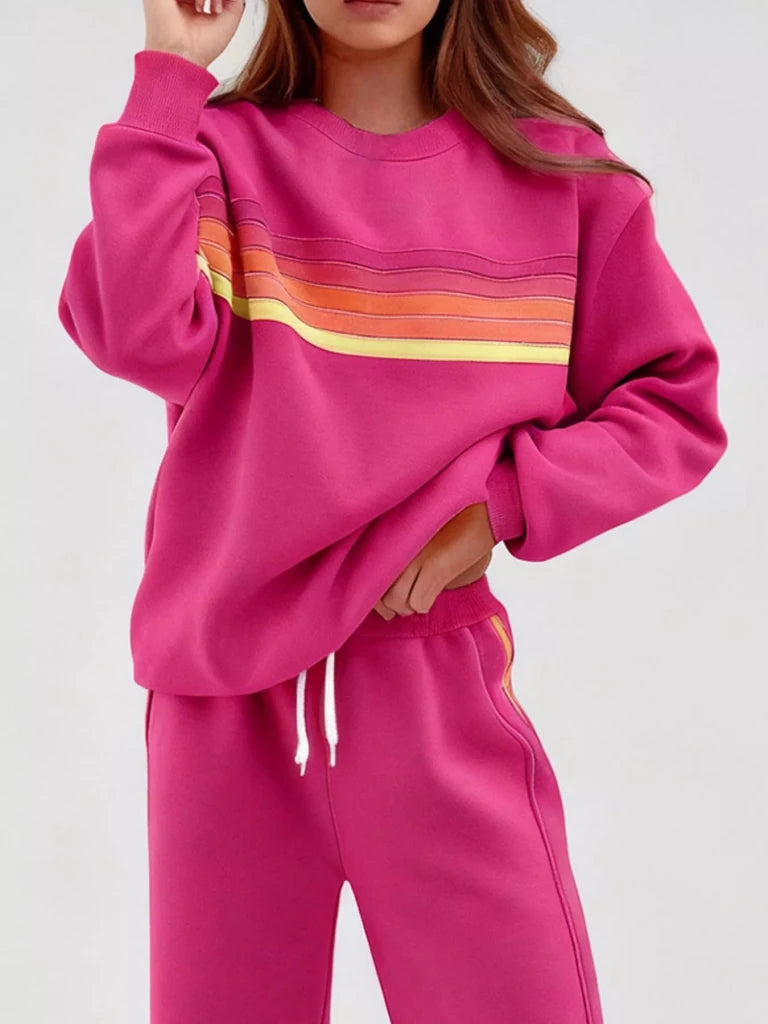 Striped round neck sweatshirt and pants set, alternate product image