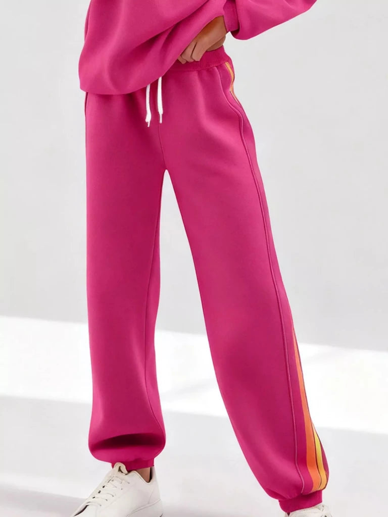 Striped round neck sweatshirt and pants set, alternate product image