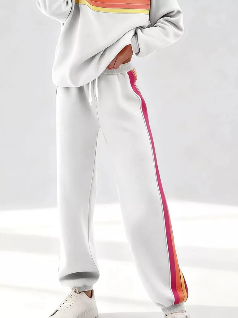 Striped round neck sweatshirt and pants set, alternate product image