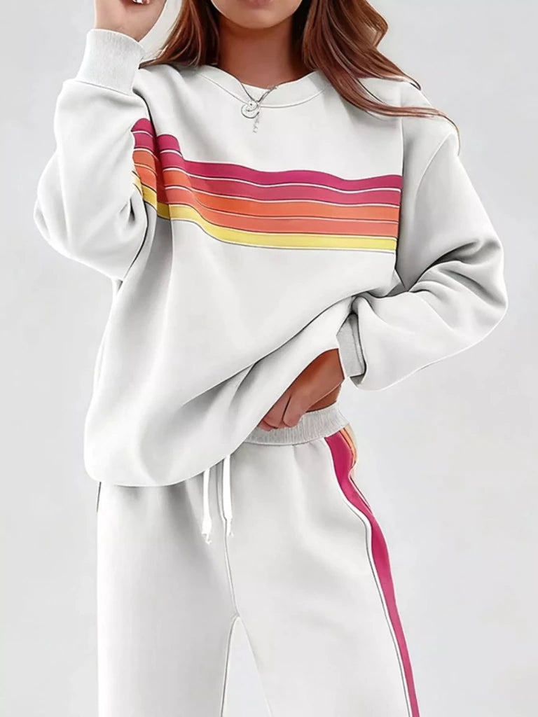 Striped round neck sweatshirt and pants set, alternate product image