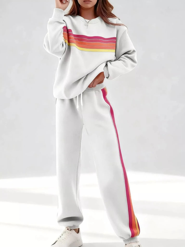 Striped round neck sweatshirt and pants set, alternate product image