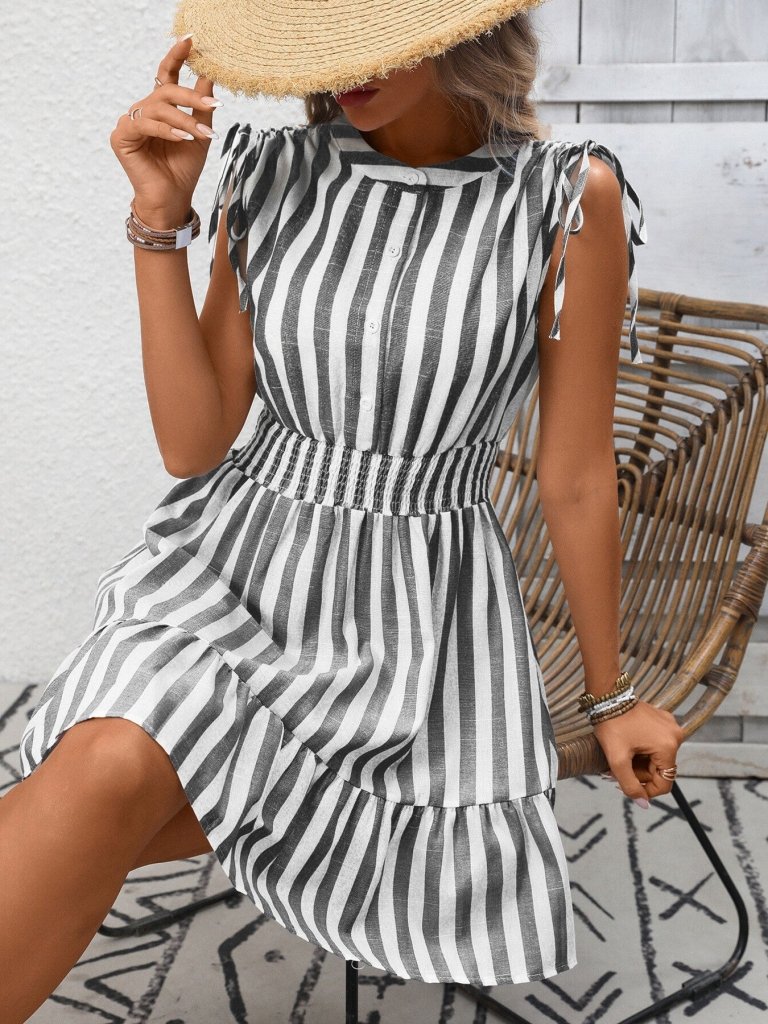 Striped Ruffle Hem Summer Dress - Dark Gray by Trendsi from FREYA’S CLOSET