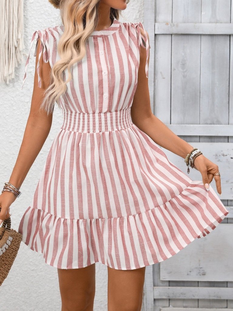Striped Ruffle Hem Summer Dress - Pink by Trendsi from FREYA’S CLOSET
