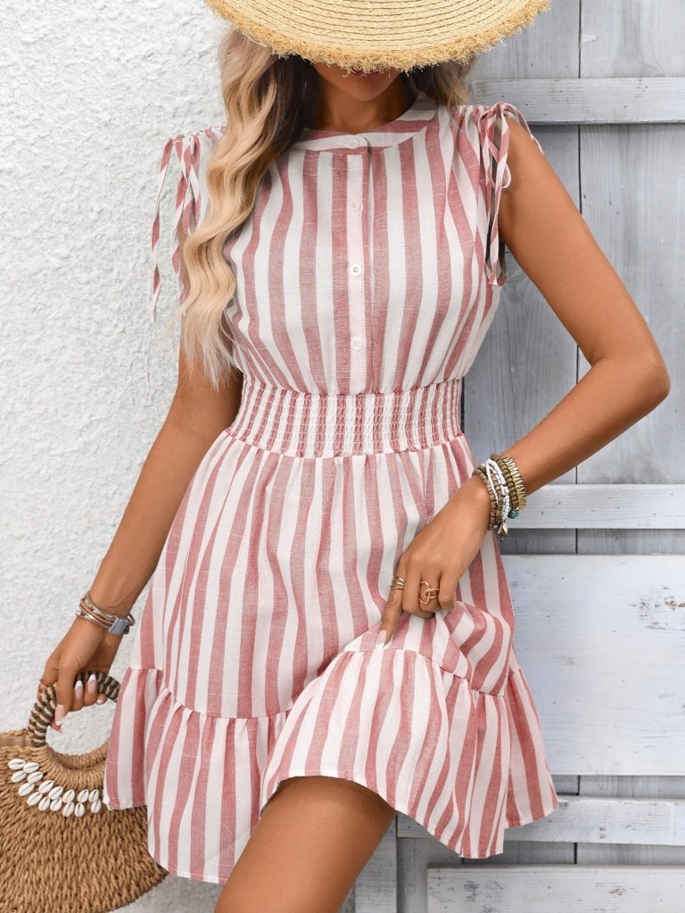 Striped Ruffle Hem Summer Dress - Pink by Trendsi from FREYA’S CLOSET