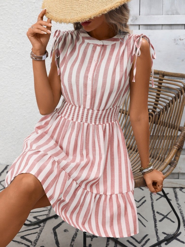 Striped Ruffle Hem Summer Dress - Pink by Trendsi from FREYA’S CLOSET