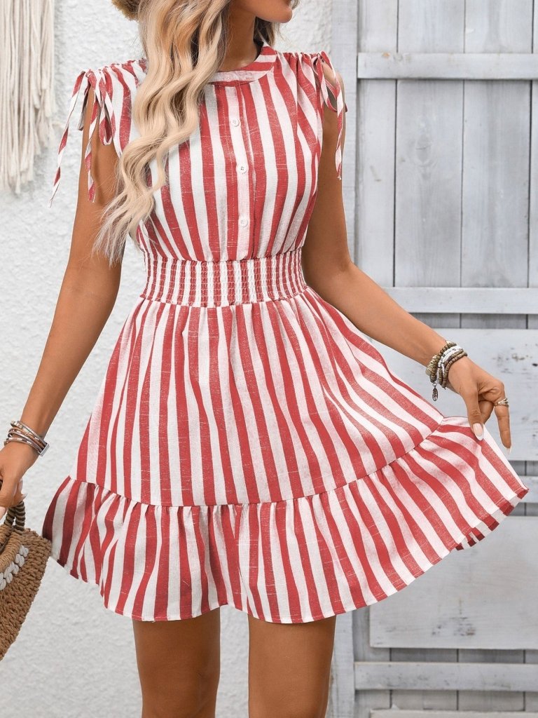 Striped Ruffle Hem Summer Dress - Red by Trendsi from FREYA’S CLOSET