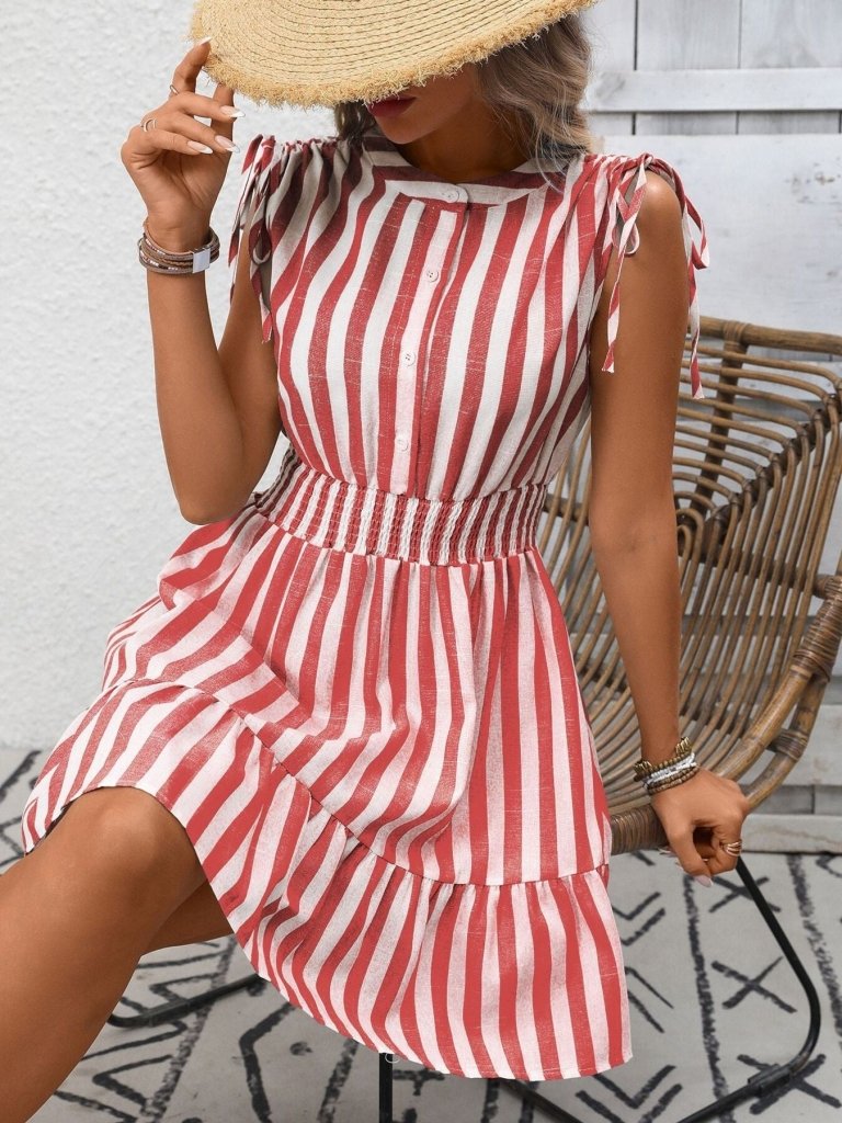 Striped Ruffle Hem Summer Dress - Red by Trendsi from FREYA’S CLOSET