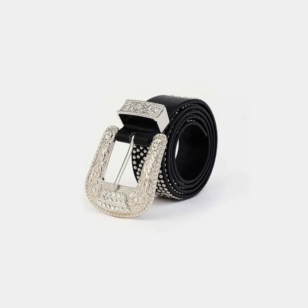 Studded Rhinestone PU Leather Belt - Style B by Trendsi from FREYA’S CLOSET