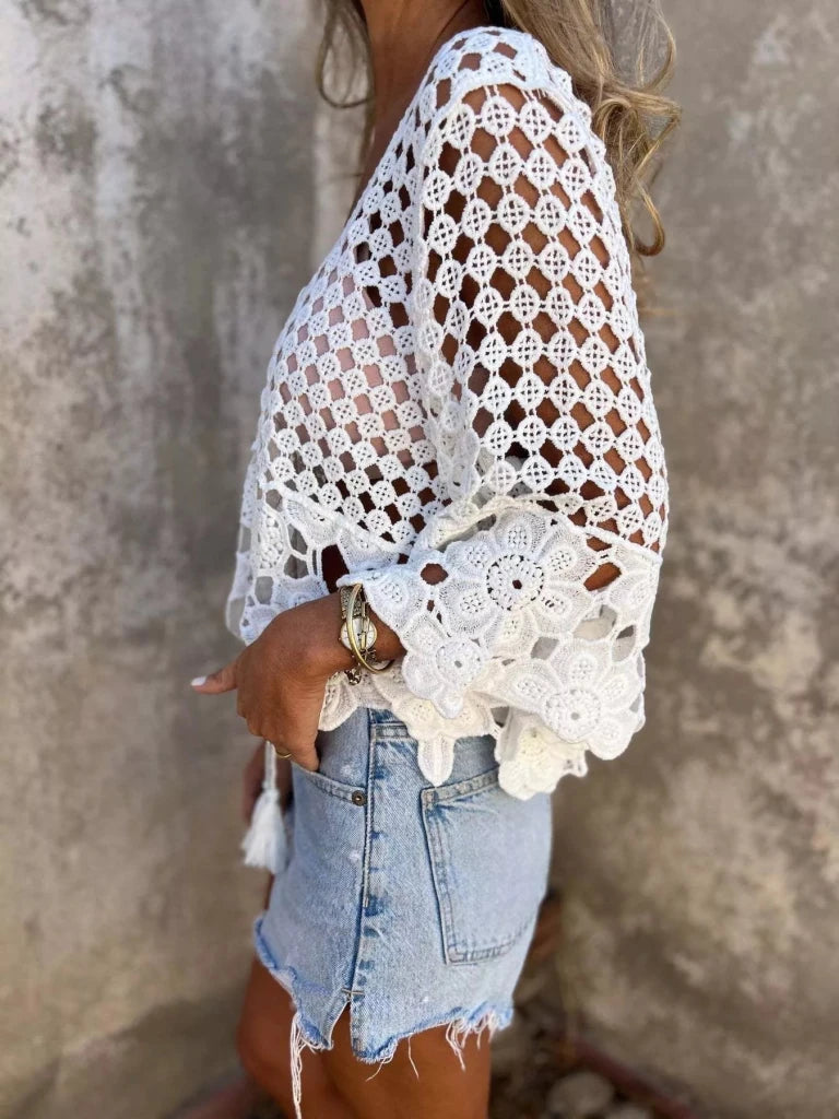 Tassel Crochet Knit Cover Up - White by Trendsi from FREYA’S CLOSET