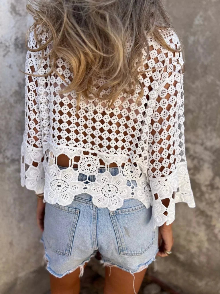 Tassel Crochet Knit Cover Up - White by Trendsi from FREYA’S CLOSET