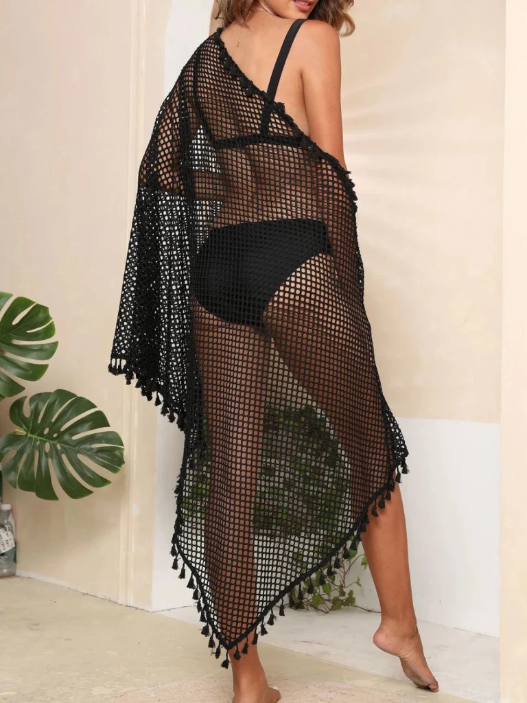 Tassel Openwork Open Front Cover - Up - Black by Trendsi from FREYA’S CLOSET