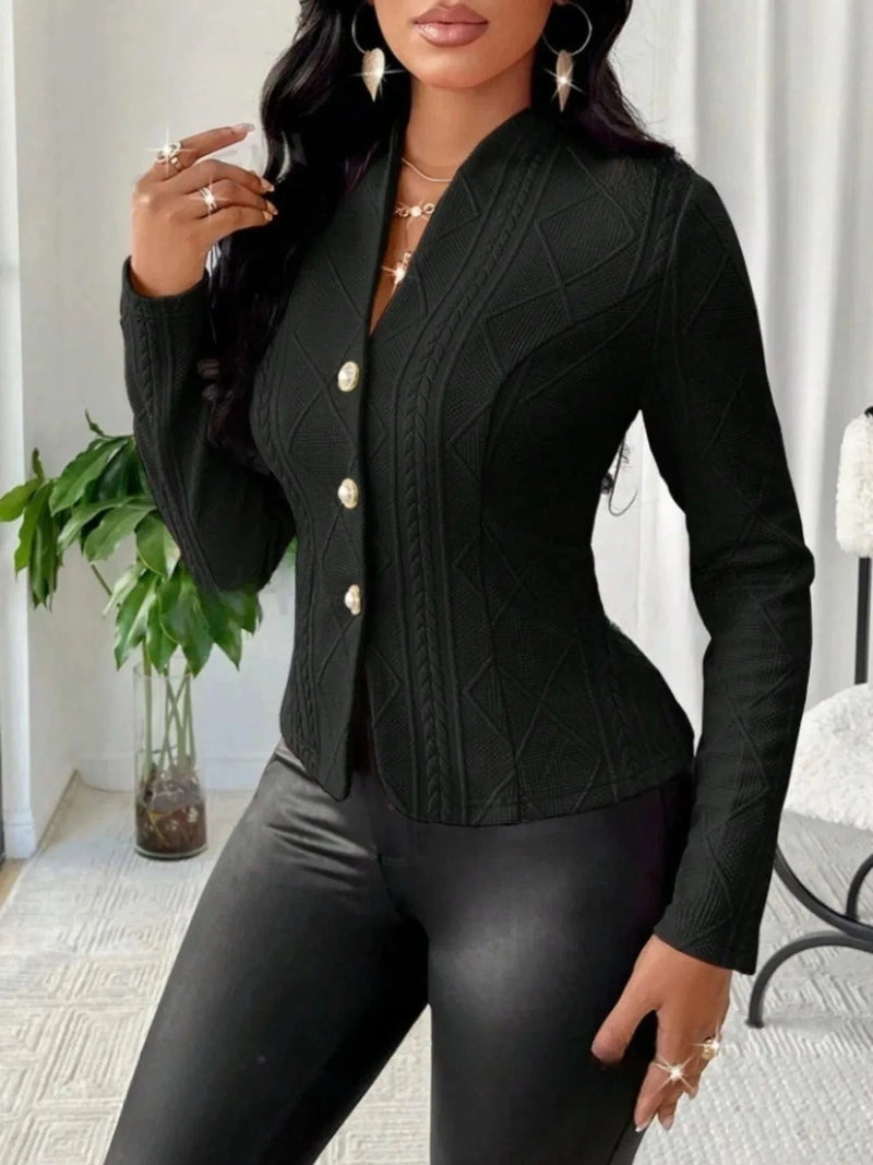 Trendsi Jacket Textured Button Up Long Sleeve Jacket