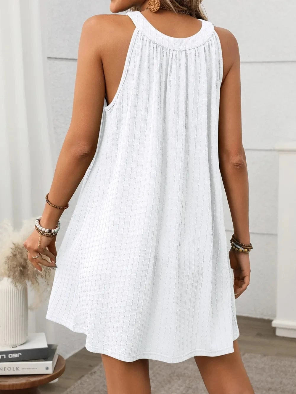 Trendsi Textured Grecian Neck Mini Dress