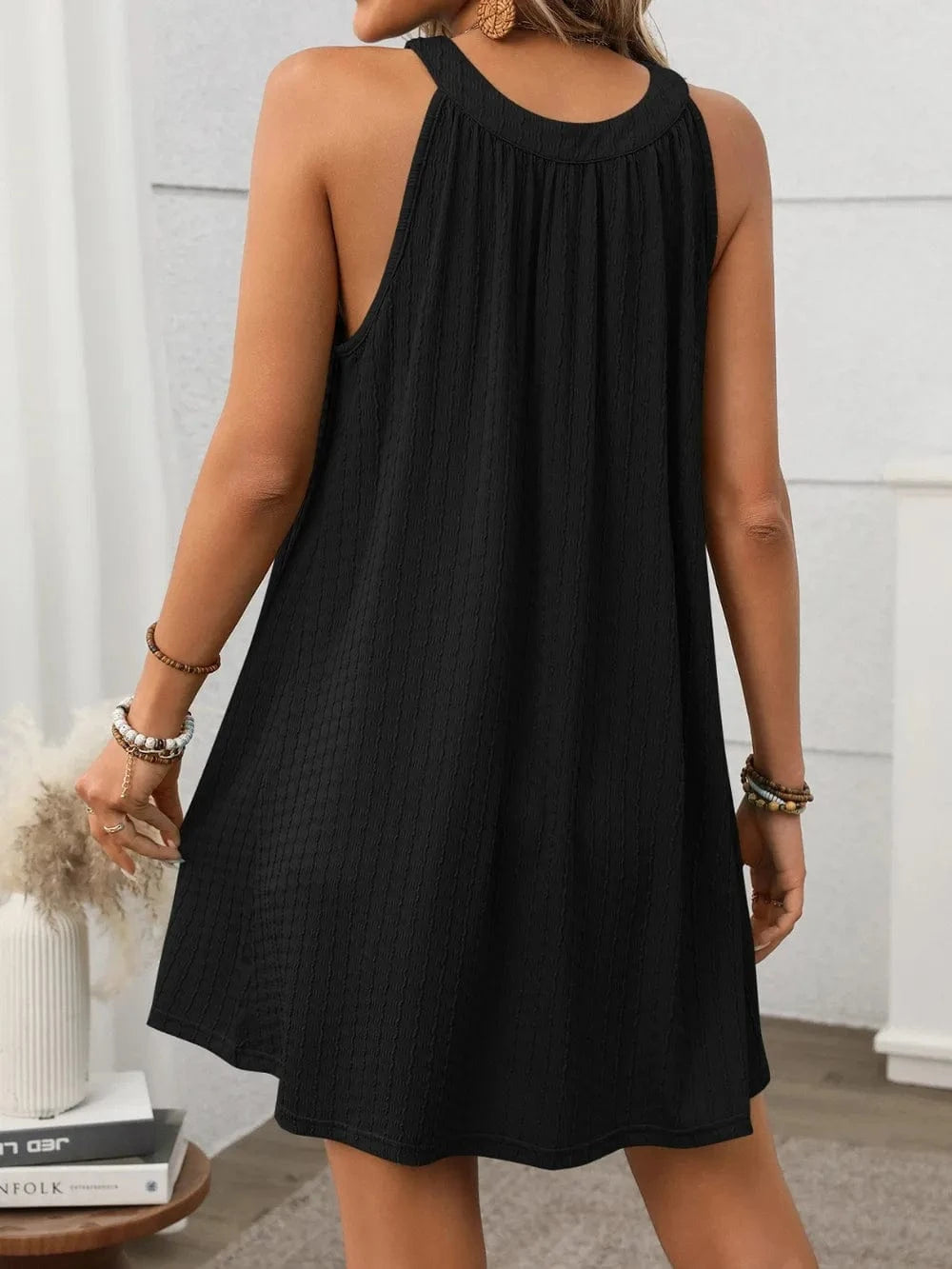 Trendsi Textured Grecian Neck Mini Dress