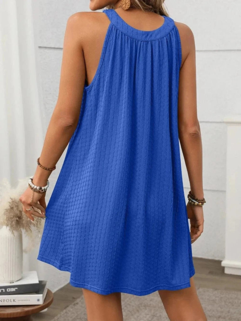 Textured Grecian Neck Mini Dress - Royal Blue by Trendsi from FREYA’S CLOSET