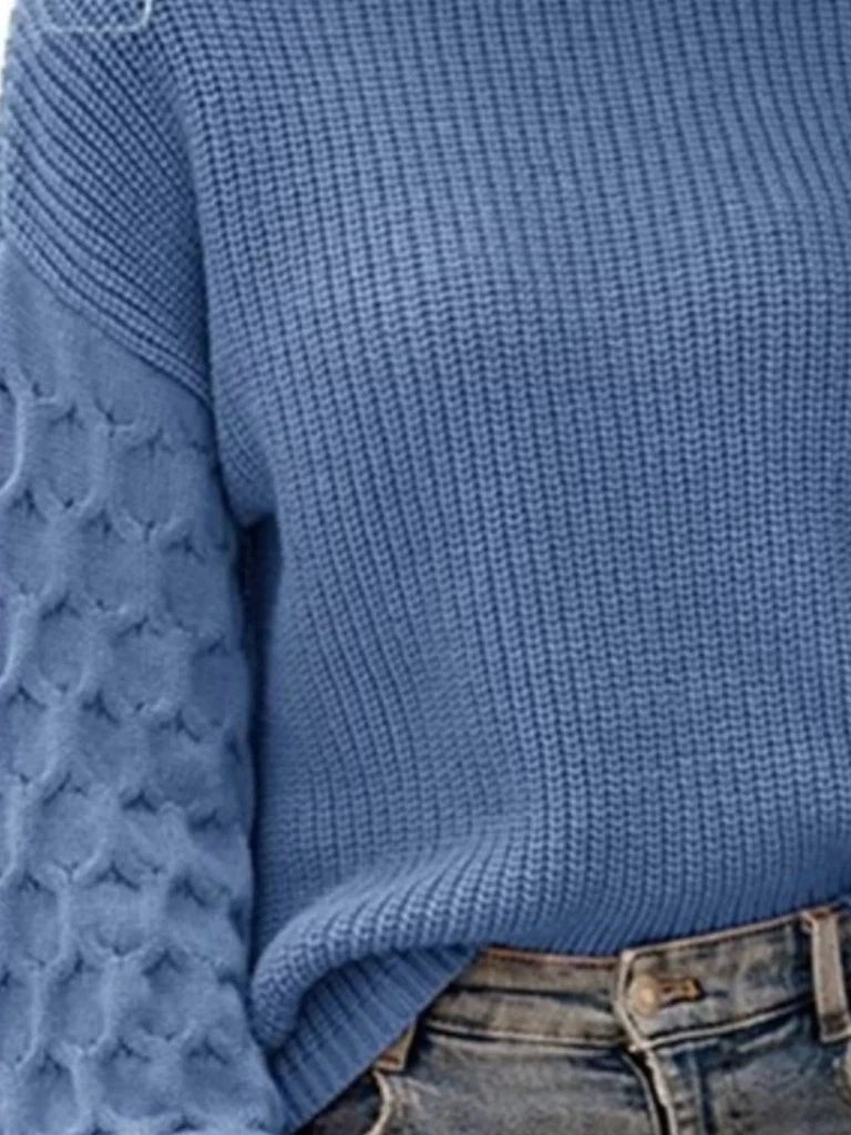 Textured sleeve round neck sweater, alternate product image