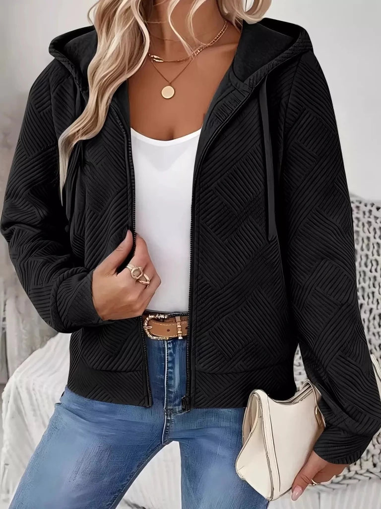 Textured zip-up hooded jacket