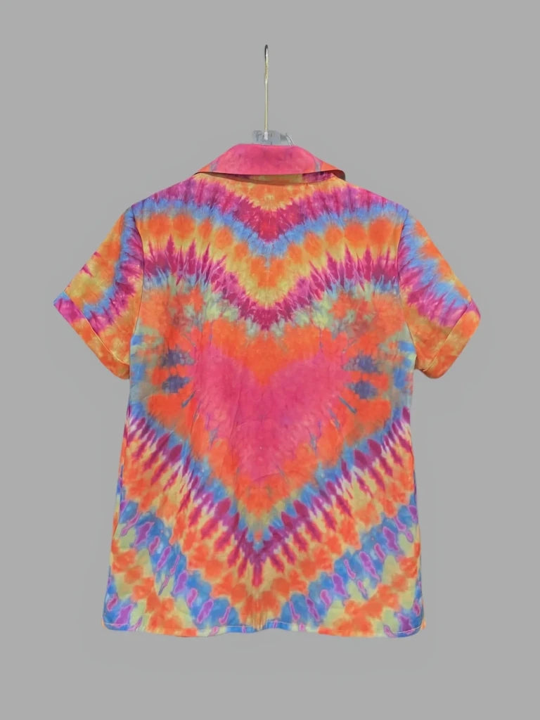 Tie - Dye Short Sleeve Button - Up Shirt - Strawberry by Trendsi from FREYA’S CLOSET