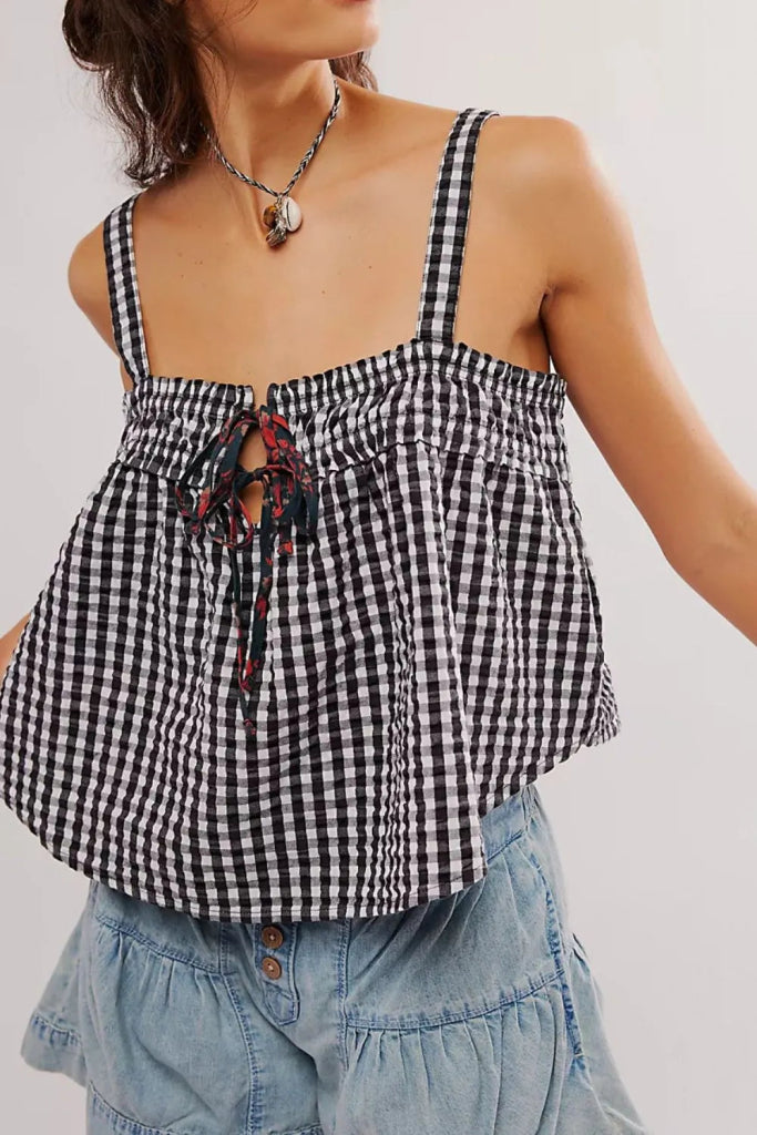 Tied Front Textured Square Neck Cami - Black by Trendsi from FREYA’S CLOSET