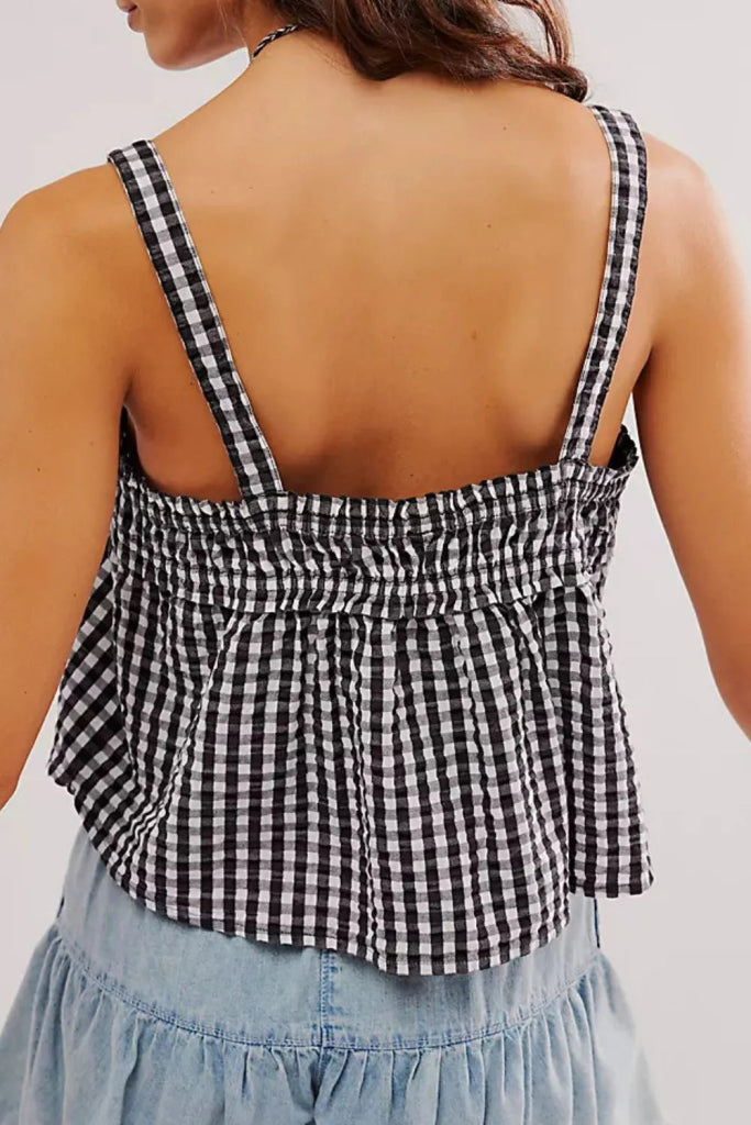 Tied Front Textured Square Neck Cami - Black by Trendsi from FREYA’S CLOSET