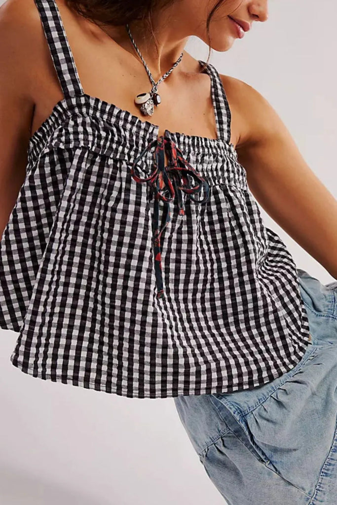 Tied Front Textured Square Neck Cami - Black by Trendsi from FREYA’S CLOSET