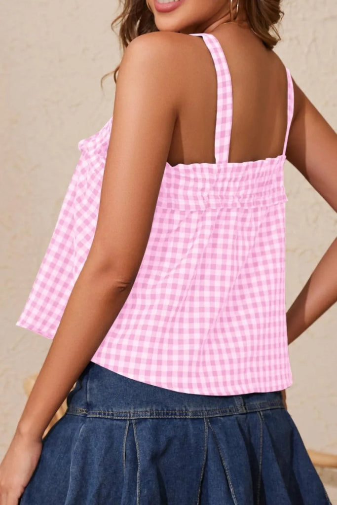 Tied Front Textured Square Neck Cami - Blush Pink by Trendsi from FREYA’S CLOSET
