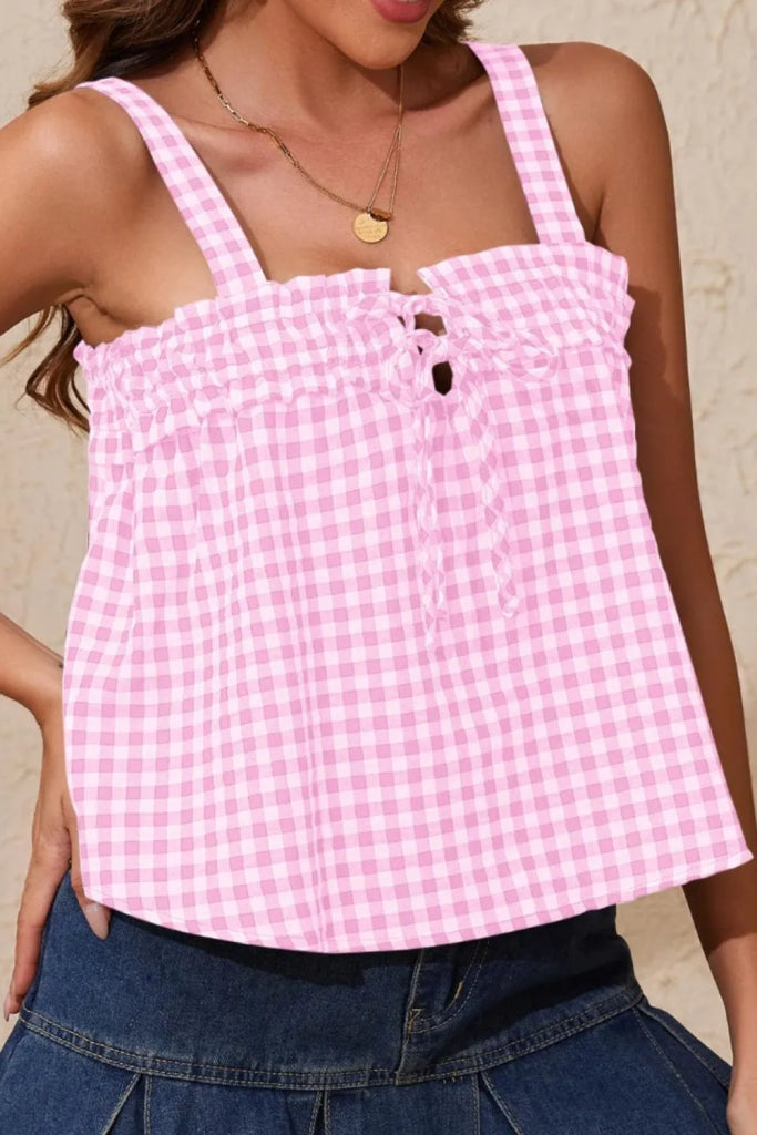 Tied Front Textured Square Neck Cami - Blush Pink by Trendsi from FREYA’S CLOSET