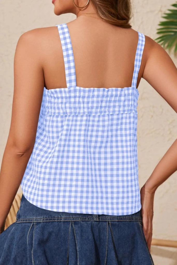 Tied Front Textured Square Neck Cami - Light Blue by Trendsi from FREYA’S CLOSET