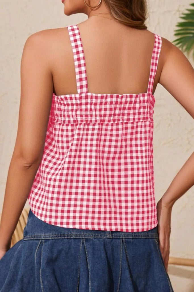 Tied Front Textured Square Neck Cami - Scarlet by Trendsi from FREYA’S CLOSET