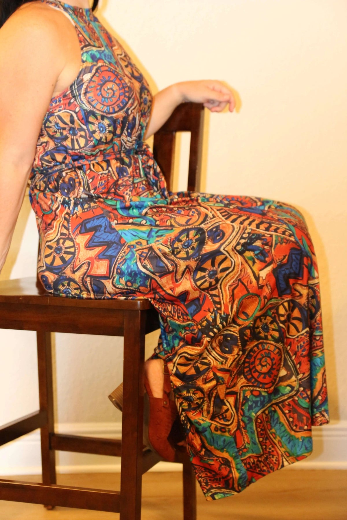 Trendsi Dresses Tied Slit Floral Sleeveless Dress
