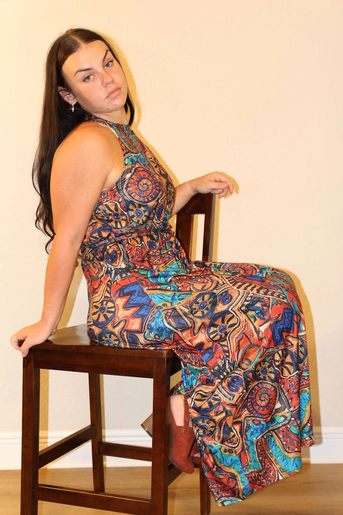 Trendsi Dresses Tied Slit Floral Sleeveless Dress