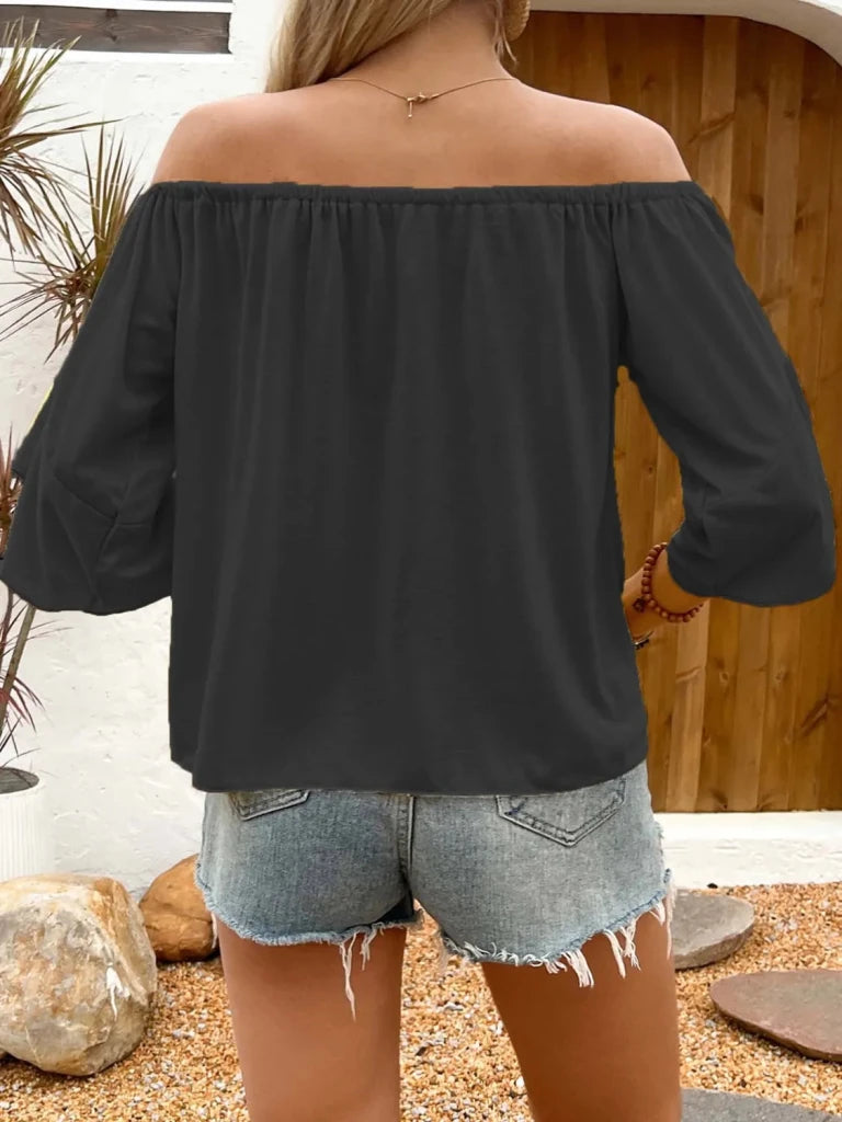 Tied Solid Off - Shoulder Blouse - Black by Trendsi from FREYA’S CLOSET