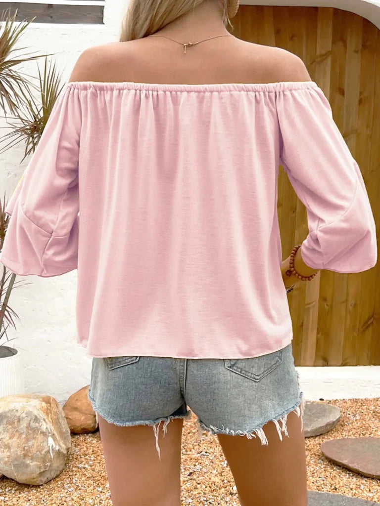 Tied Solid Off - Shoulder Blouse - Blush Pink by Trendsi from FREYA’S CLOSET