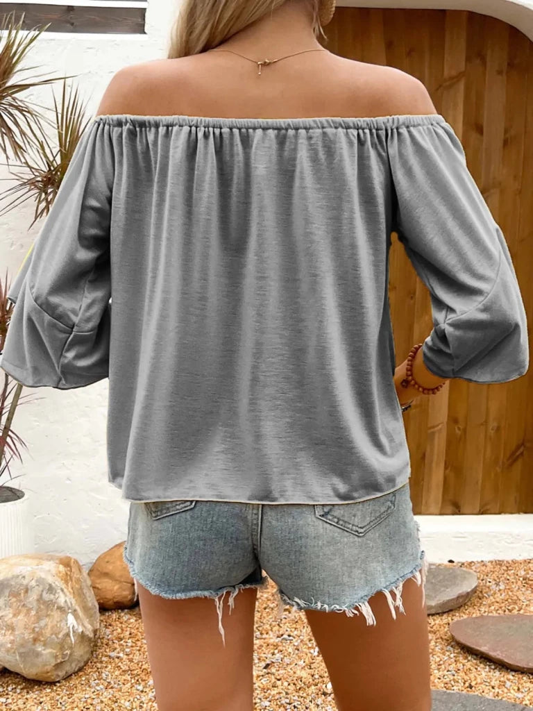 Tied Solid Off - Shoulder Blouse - Gray by Trendsi from FREYA’S CLOSET