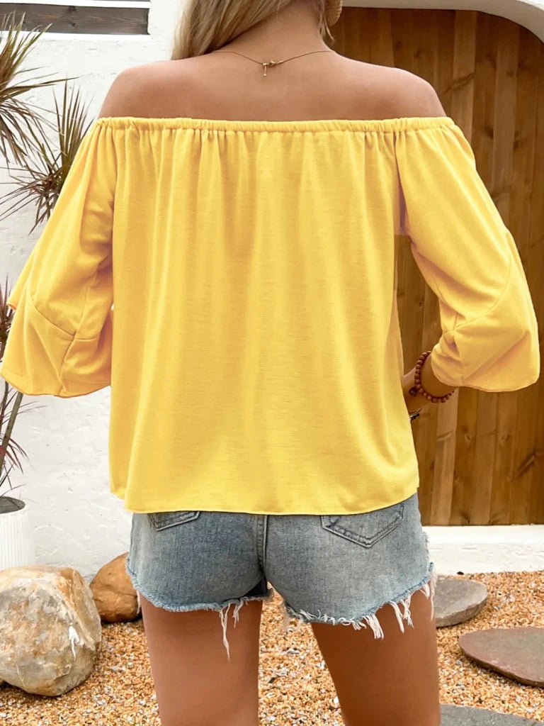 Tied Solid Off - Shoulder Blouse - Yellow by Trendsi from FREYA’S CLOSET
